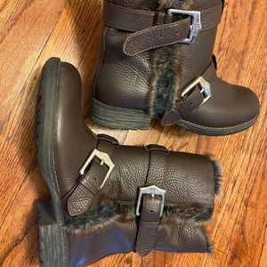 Aimee Kestenberg side zip brown boots faux fur